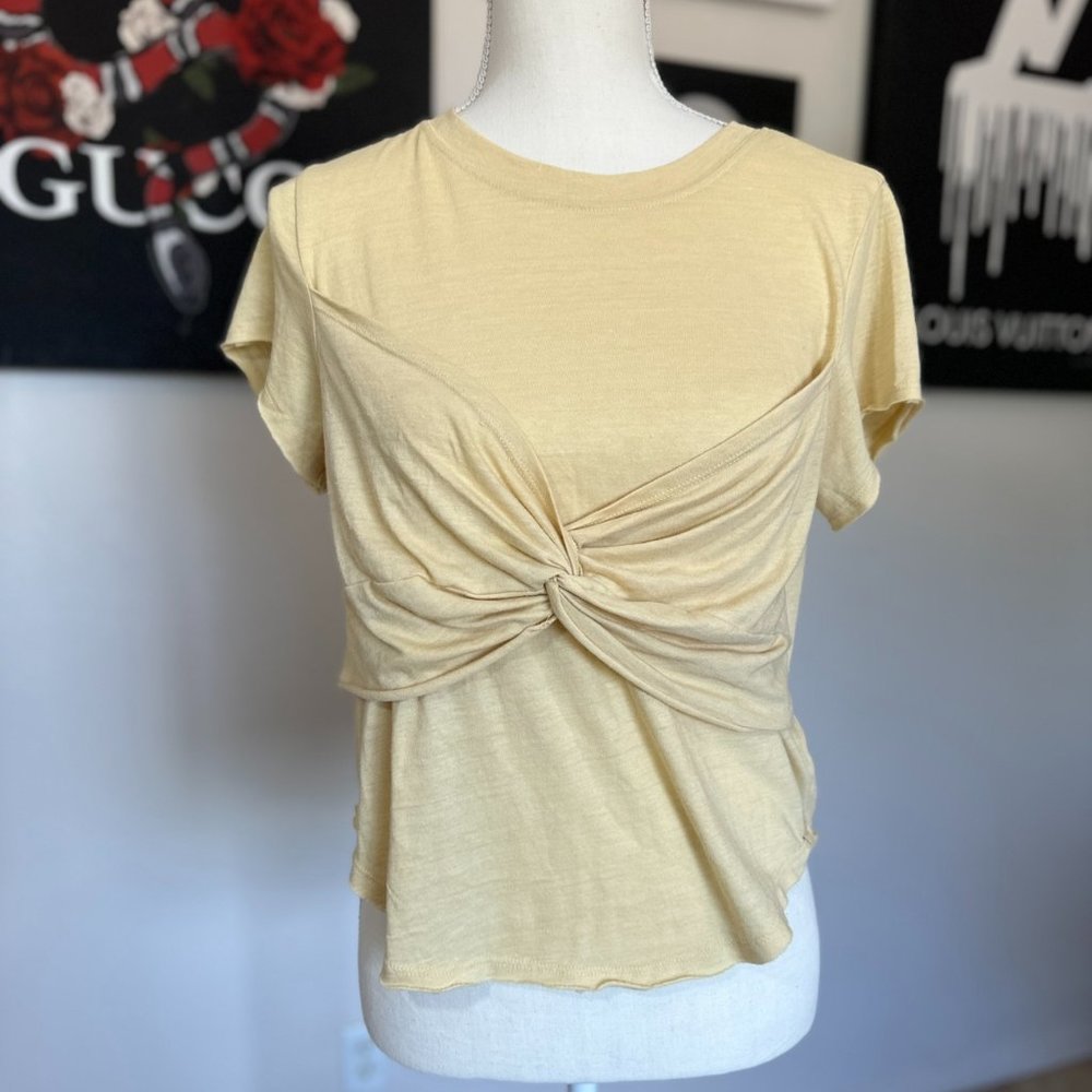 NWOT Free People Twist Front Tee in Pale Yellow - Picture 1 of 5